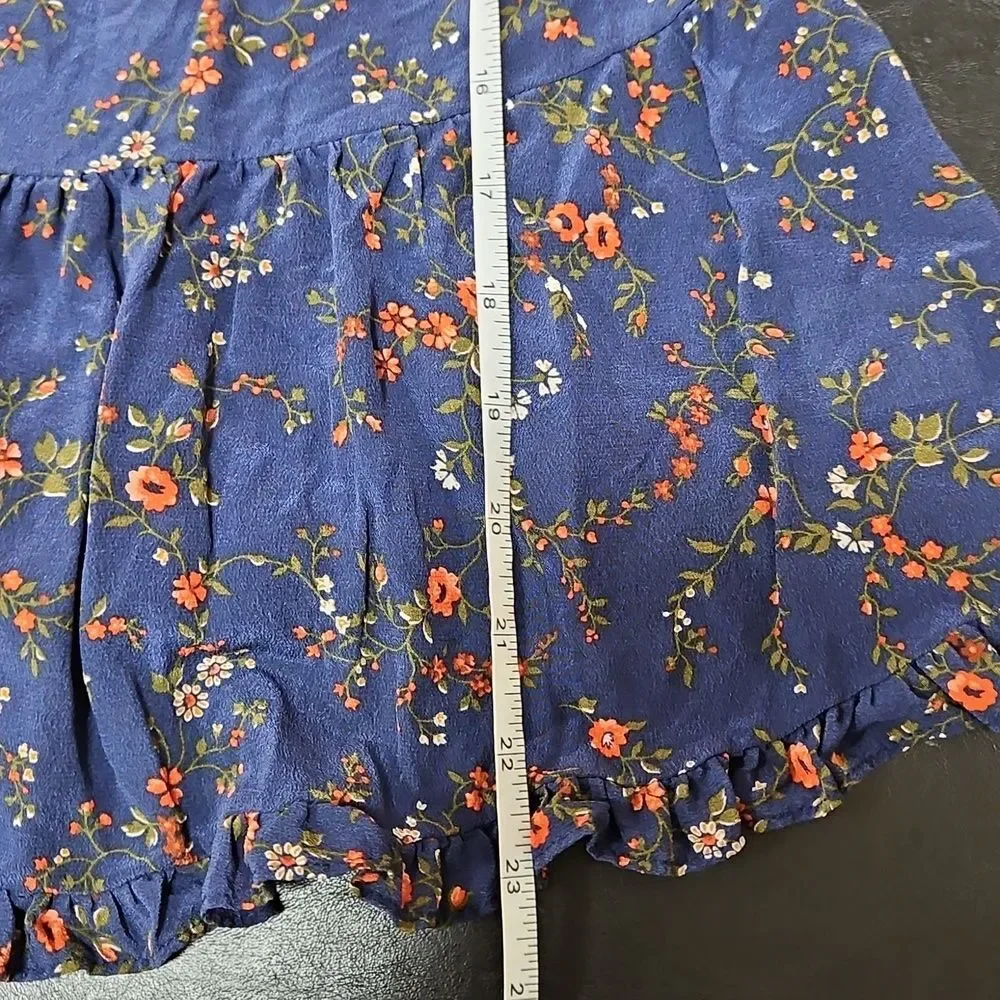 Madewell 100% Silk Stanza Ruffle Hem Peplum Top Moonless Floral Size XS Poetcore